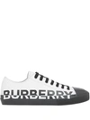 BURBERRY BURBERRY LOGO PRINT TWO-TONE COTTON GABARDINE SNEAKERS - WHITE