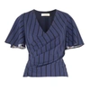 PAISIE Striped Wrap Top With Flared Sleeves In Navy & Black