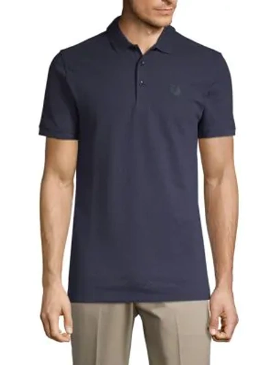 Versace Textured Solid Polo In Blue