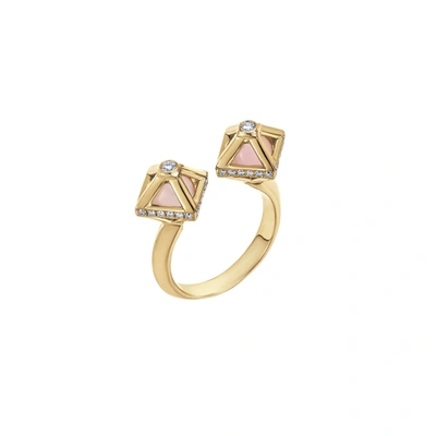 Atelier Swarovski Double Diamond Open Ring Genuine Rose Quartz Size 52