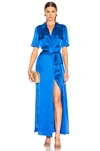 L Agence Klement Satin Maxi Shirtdress In Blue-med