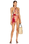 PATBO PATBO EMBROIDERED CROSS FRONT SWIMSUIT IN DEEP PINK & NUDE,PTAB-WX6