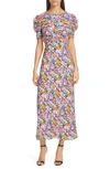 Saloni Bianca Floral-print Silk Crepe De Chine Midi Dress In Pink Rosette