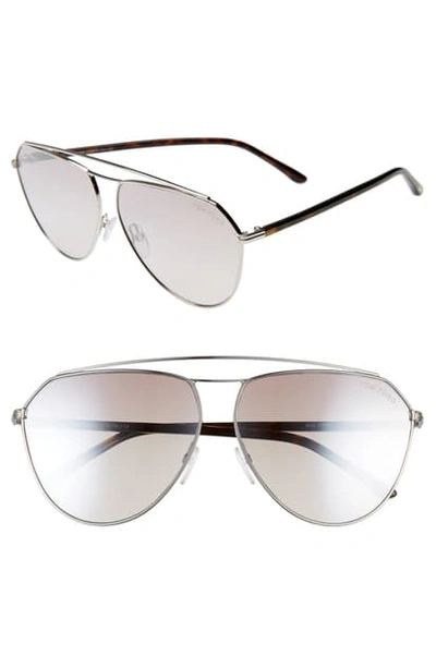 Tom Ford Binx 63mm Oversize Aviator Sunglasses In Palladium / Brown Mirror