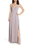 Wayf The Angelina Slit Wrap Gown In Light Orchid