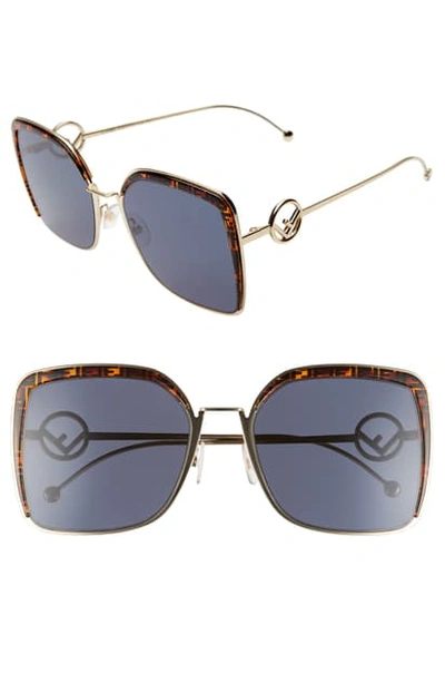 Fendi 58mm Square Sunglasses In Gold/ Pattern/ Blue