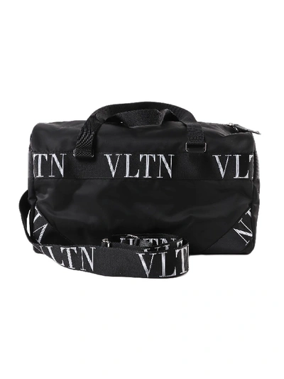 Valentino Garavani Small Vltn Logo Nylon Boston Bag In Black