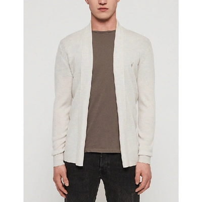 Allsaints Mode Open-front Wool Cardigan In Salt Grey Marl