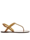 VALENTINO GARAVANI CAMEL colour RICKSTUD LEATHER FLIP FLOPS SANDALS,10953832