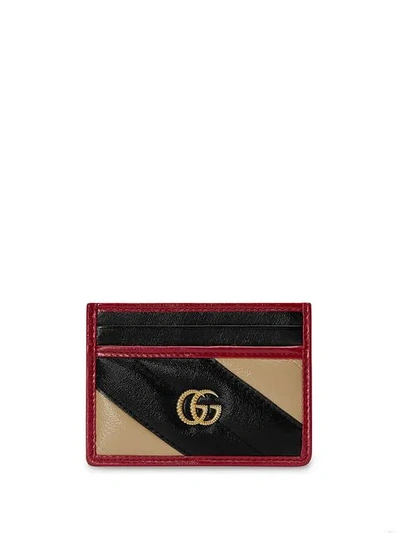 Gucci Gg Marmont Striped Leather Cardholder In Black