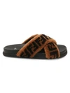 FENDI Shearling-Trimmed Leather Flat Sandals