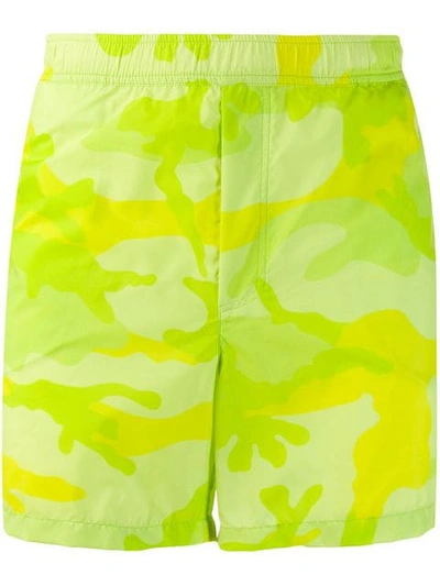 Valentino Garavani Fluorescent Camouflage Swim Shorts In Green
