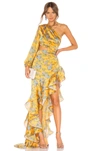 Bronx And Banco Hanna High-low One-shoulder Gown In Yellow