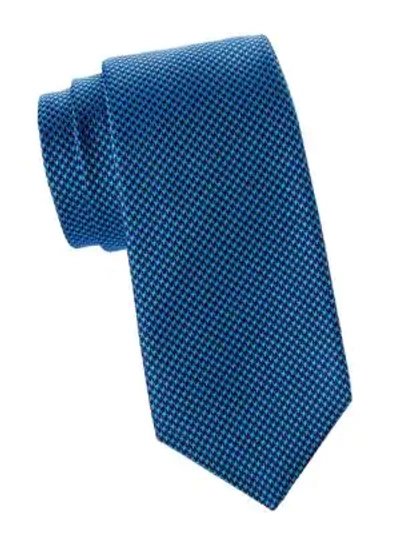 Kiton Houndstooth Silk Tie In Blue Teal