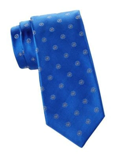 Kiton Lineare Geo-print Silk Tie In Yellow Light Blue