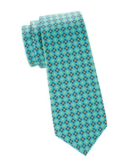 Kiton Lineare Square Print Silk Tie In Green