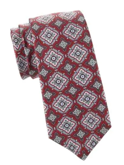 Kiton Large Medallion Print Silk Tie In Red