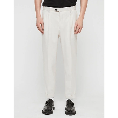 Allsaints Tallis Regular-fit Tapered Cotton And Wool-blend Trousers In Oyster White