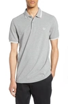 Fred Perry Twin Tipped Extra Slim Fit Pique Polo In Steel Marl/ Snow White