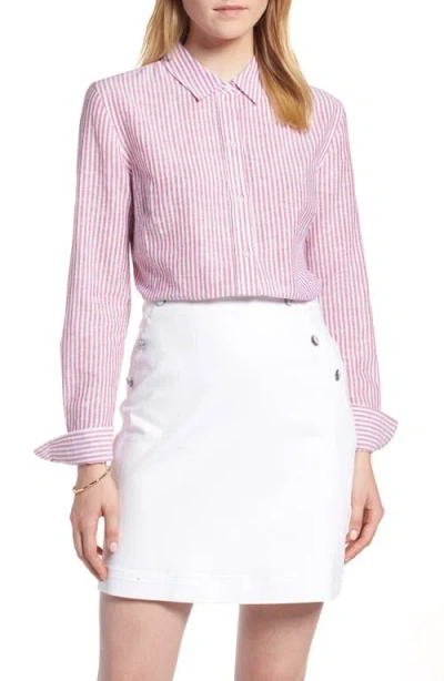 1901 Button Up Stripe Shirt In Pink