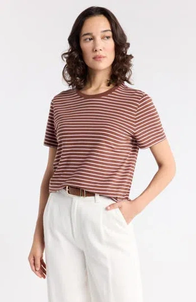 1901 Crewneck Cotton T-shirt In Brown Pink Ashley Stripe