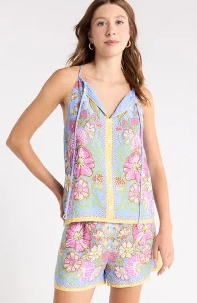 1901 Floral Halter Top In Blue