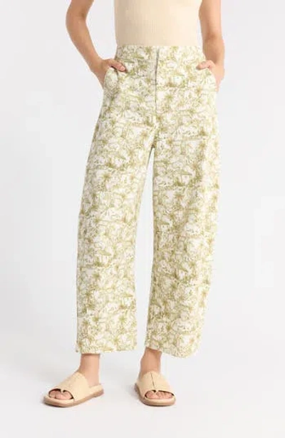 1901 Novelty Toile Pants In Ivory Olive Palm Print