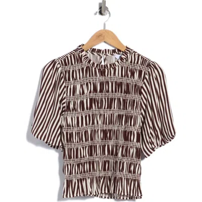 1901 Smocked Peplum Top In Brown
