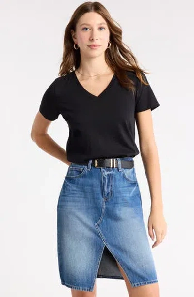 1901 V-neck Cotton T-shirt In Black