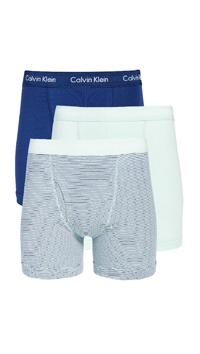 Calvin Klein Underwear Cotton Stretch 3 Pack Boxer Briefs In Elysian Green/stripe/blue