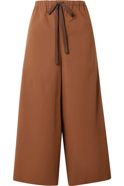 Theory Cropped Stretch-cotton Poplin Wide-leg Pants In Brown