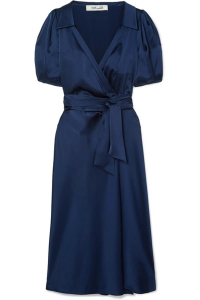 Diane Von Furstenberg Valentina Satin Midi Wrap Dress In Navy