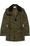 SAINT LAURENT Shearling-trimmed zebra-print cotton-blend twill jacket