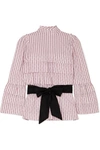 ANNA MASON MADEMOISELLE BELTED TIERED STRIPED FIL COUPÉ BLOUSE