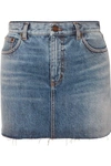 SAINT LAURENT DISTRESSED DENIM MINI SKIRT