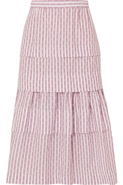 Anna Mason Mademoiselle Tiered Striped Fil Coupé Skirt In Lilac