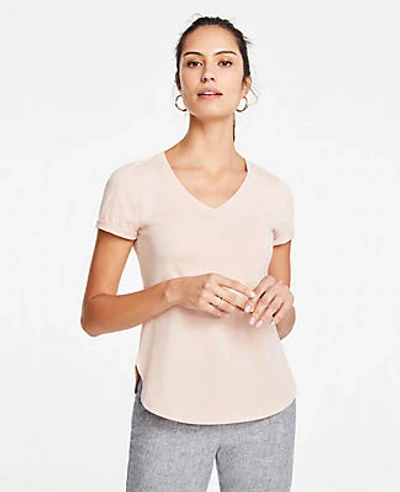 Ann Taylor Pima Cotton V-neck Tee In Pink