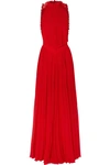 GIVENCHY OPEN-BACK RUFFLED PLISSÉ-SILK GEORGETTE HALTERNECK GOWN