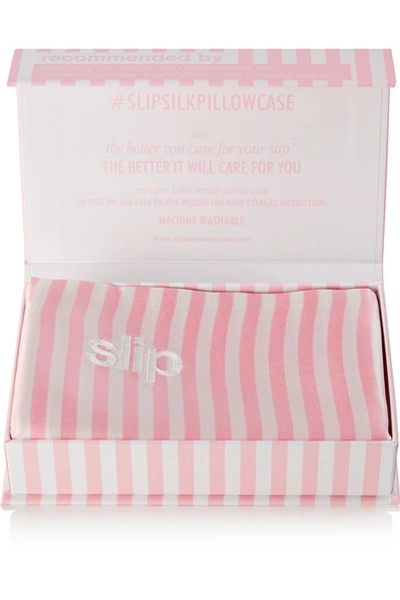 Slip Hollywood Hills Embroidered Striped Silk Queen Pillowcase - Pink In Pink