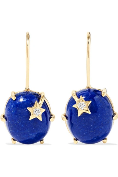 Andrea Fohrman Mini Galaxy Star 18-karat Gold, Lapis Lazuli And Diamond Earrings In Blue