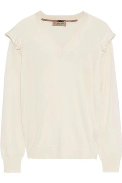 Burberry Woman Ruffle-trimmed Cashmere Sweater White