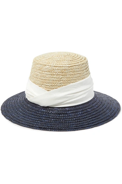 Eugenia Kim Stevie Satin-trimmed Two-tone Straw Hat In Navy