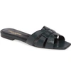 Saint Laurent Tribute Nu Pieds Pebble-grained Leather Slides In Royal Green
