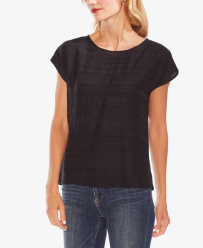 Vince Camuto Round-neck Jacquard Striped Top In Rich Black