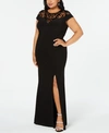 Adrianna Papell Embellished Illusion-yoke Gown In Black
