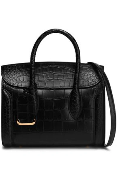 Alexander Mcqueen Heroine Croc-effect Leather Tote In Black