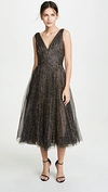 MARCHESA NOTTE GLITTER TULLE TEA LENGTH GOWN