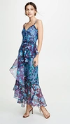 MARCHESA NOTTE SLEEVELESS COLORBLOCK HIGH LOW GOWN