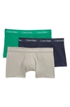 Calvin Klein Stretch Cotton Low Rise Trunks - Pack Of 3 In Grey/ Tourney/ Mood Indigo