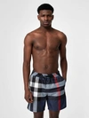 Burberry Checked Swim Shorts In Carbon Blue